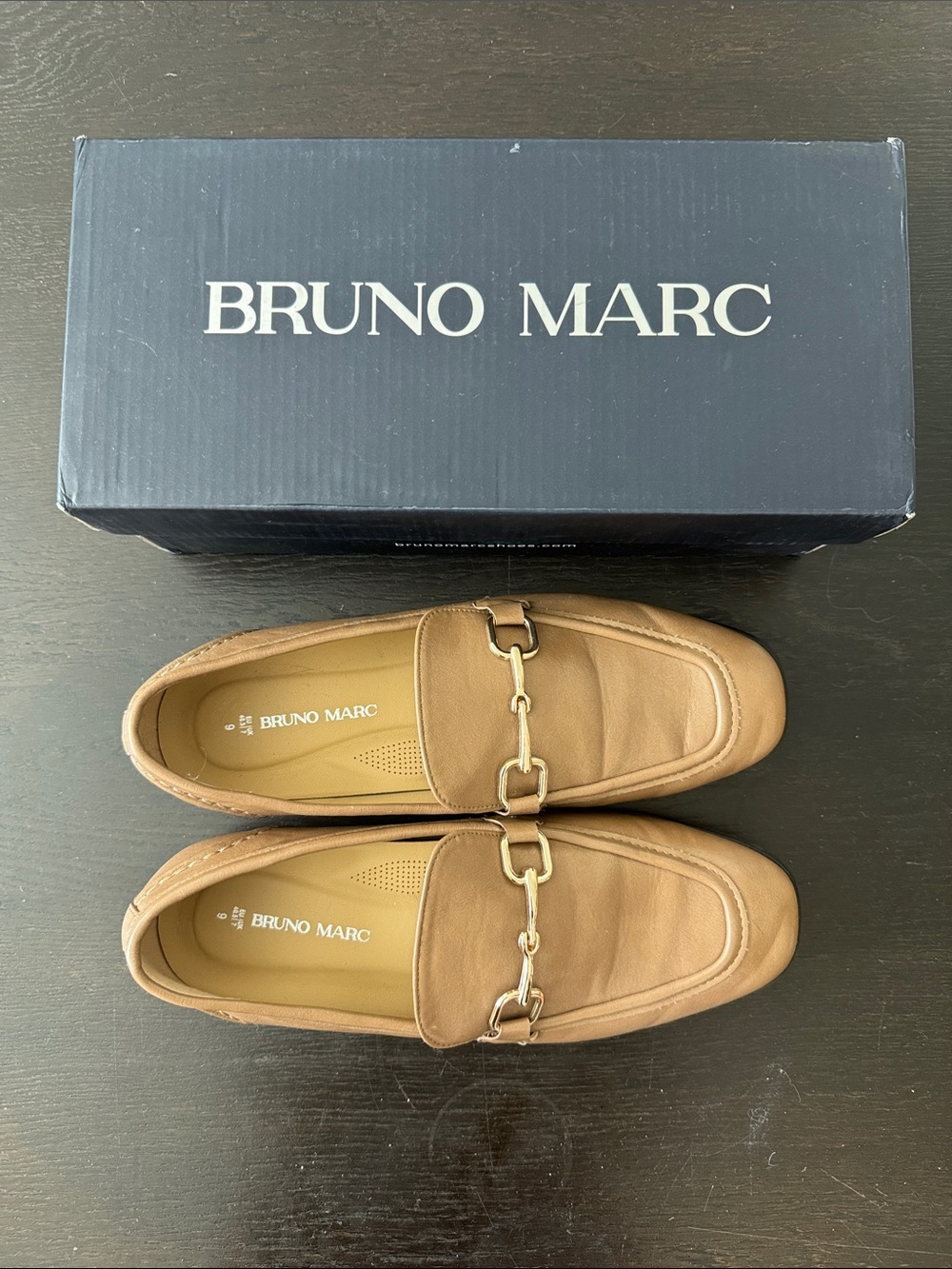 Bruno Marc Light Coffee Slip-On Loafers with Gold Horsebit